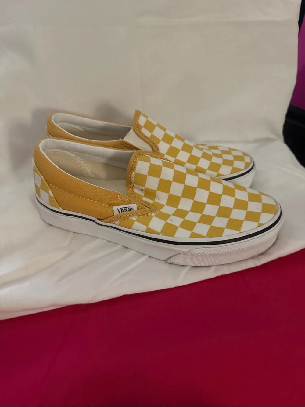 Women’s Vans Classic Checkerboard Slip-On Sneakers - Yellow & White